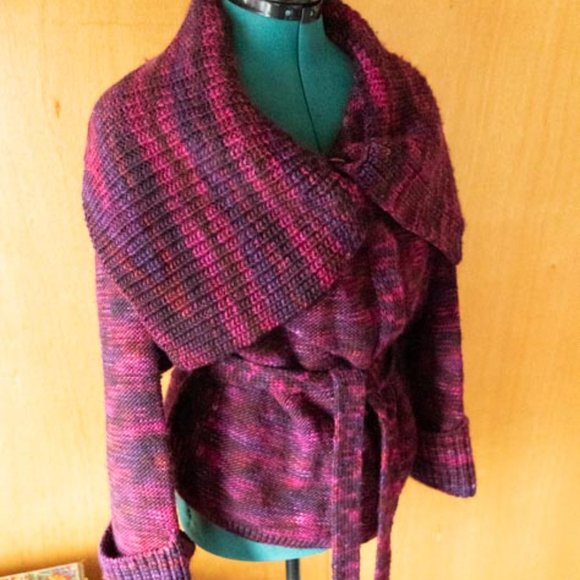 Marc by Marc Jacobs 100% Wool Burgundy Purple Pink Belt Collar Sweater wmns L/XL - Picture 6 of 11